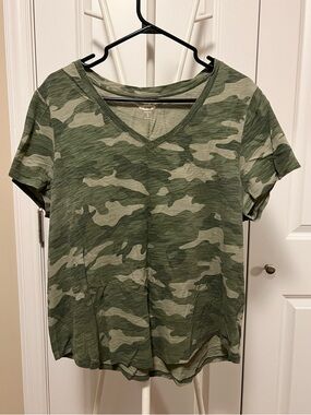 Camo Green V-Neck Women's Top
